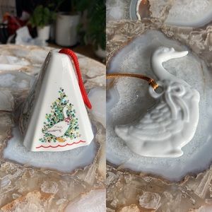 Vintage porcelain Jasco Pomander Christmas goose &  white goose ornaments